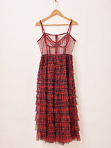 【2色展開】Meridian チェック柄 チュール コルセット キャミソールワンピース