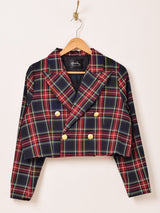 【2色展開】Meridian チェック柄 ショート テーラードジャケット