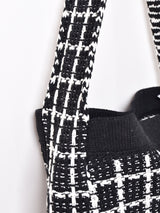 【2色展開】チェック柄 ニット トートバッグ