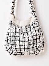【2色展開】チェック柄 ニット トートバッグ