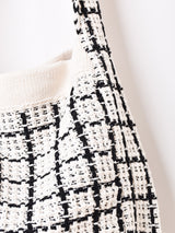 【2色展開】チェック柄 ニット トートバッグ