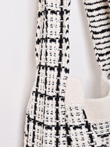 【2色展開】チェック柄 ニット トートバッグ