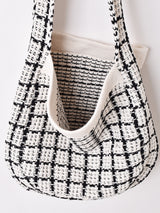 【2色展開】チェック柄 ニット トートバッグ