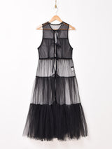 【5色展開】Meridian チュール フロントオープン ノースリーブワンピース