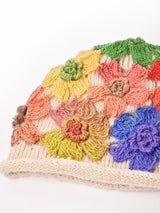 【2色展開】カラフルフラワー クロシェ ワッチキャップ