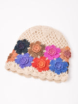 【2色展開】カラフルフラワー クロシェ ニットキャップ