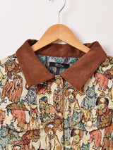 【2色展開】Meridian アニマル ゴブラン織り ショートジャケット 犬&猫柄