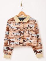 【2色展開】Meridian アニマル ゴブラン織り ショートジャケット 犬&猫柄