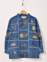 Emerald Motel パッチワーク刺繍 長袖 デニム シャツジャケット