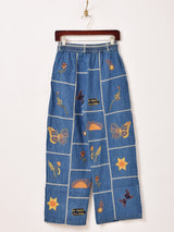 Emerald Motel パッチワーク刺繍 イージー デニムパンツ