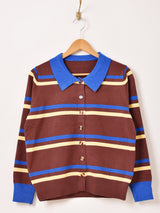 【2色展開】Meridian ボーダー柄 襟付き カーディガン