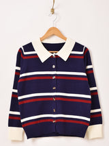 【2色展開】Meridian ボーダー柄 襟付き カーディガン