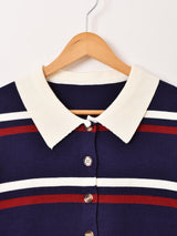 【2色展開】Meridian ボーダー柄 襟付き カーディガン