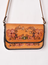 70's 型押し レザー ショルダーバッグ