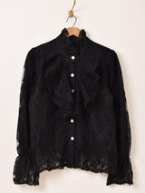 Meridian ラッフルレース 長袖ブラウス