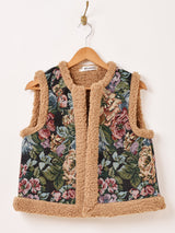 【2色展開】Elcamino 花柄 ゴブラン織り ボアベスト