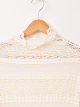 【2色展開】Meridian 長袖 タートルネック フリルスリーブ レースカットソー