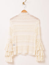 【2色展開】Meridian 長袖 タートルネック フリルスリーブ レースカットソー