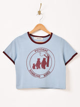 【4色展開】Elcamino クロップド プリント リンガーTシャツ