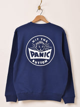 【3色展開】 プリント スウェットシャツ「HIT THE PANIC BUTTON」