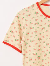 【3色展開】Elcamino 花柄 ワッフルTシャツ