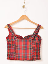 【2色展開】Meridian チェック柄 レースアップ ビスチェ