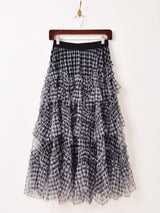 【2色展開】Meridian ギンガムチェック柄 フリル チュールスカート