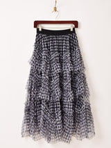 【2色展開】Meridian ギンガムチェック柄 フリル チュールスカート