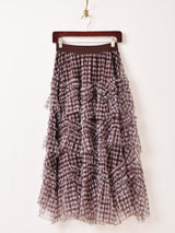 【2色展開】Meridian ギンガムチェック柄 フリル チュールスカート