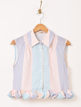 【3色展開】Elcamino ストライプ柄 フリルヘム ノースリーブシャツ