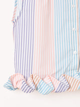 【3色展開】Elcamino ストライプ柄 フリルヘム ノースリーブシャツ