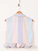 【3色展開】Elcamino ストライプ柄 フリルヘム ノースリーブシャツ