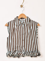 【3色展開】Elcamino ストライプ柄 フリルヘム ノースリーブシャツ