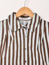 【3色展開】Elcamino ストライプ柄 フリルヘム ノースリーブシャツ