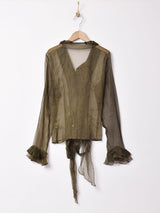 長袖シアーリボンブラウス