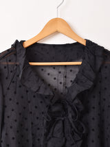 【2色展開】Meridian ドット柄 フリル 長袖ブラウス