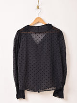 【2色展開】Meridian ドット柄 フリル 長袖ブラウス