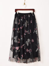 【2色展開】Meridian バタフライ柄 刺繍 チュールスカート