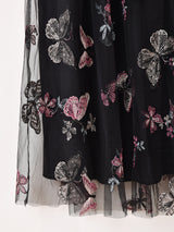 【2色展開】Meridian バタフライ柄 刺繍 チュールスカート