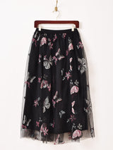 【2色展開】Meridian バタフライ柄 刺繍 チュールスカート