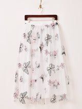 【2色展開】Meridian バタフライ柄 刺繍 チュールスカート