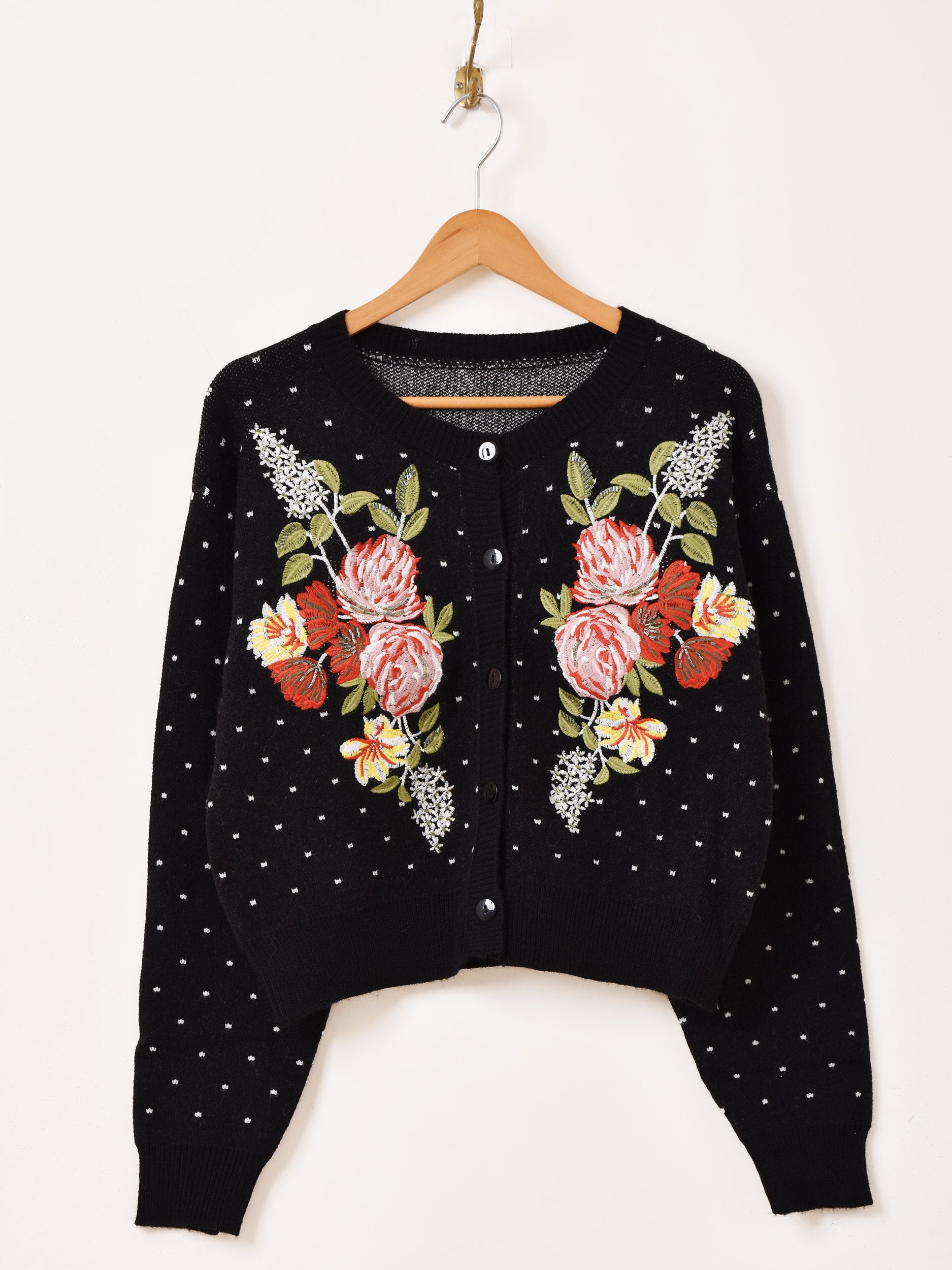 2色展開】Meridian フラワー ビーズ刺繍 カーディガン – 古着屋Top of