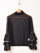 【4色展開】Meridian タートルネック フリルスリーブ シアーカットソー