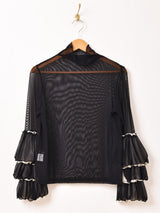 【4色展開】Meridian タートルネック フリルスリーブ シアーカットソー