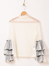 【4色展開】Meridian タートルネック フリルスリーブ シアーカットソー