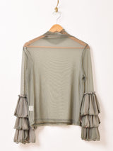 【4色展開】Meridian タートルネック フリルスリーブ シアーカットソー