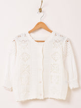 【2色展開】Meridian ニット×コットンレース 半袖 カーディガン