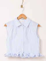 【3色展開】Elcamino ストライプ柄 フリルヘム ノースリーブシャツ