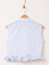 【3色展開】Elcamino ストライプ柄 フリルヘム ノースリーブシャツ