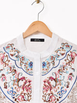 【2色展開】Meridian 刺繍 長袖 ギャザーブラウス